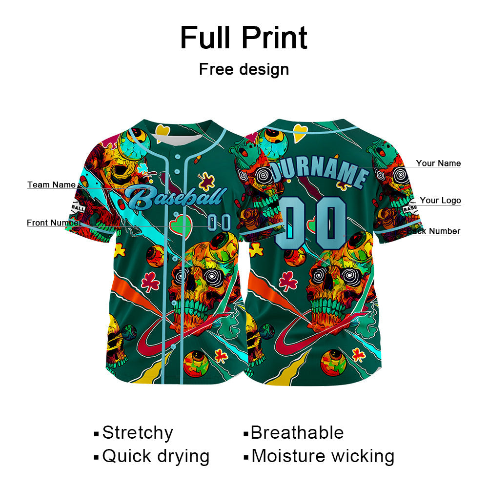 Camiseta de béisbol verde personalizada con nombre número y logotipo personalizados