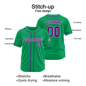 Camiseta de béisbol personalizada con diseño bordado & estilo hip hop & color verde y morado