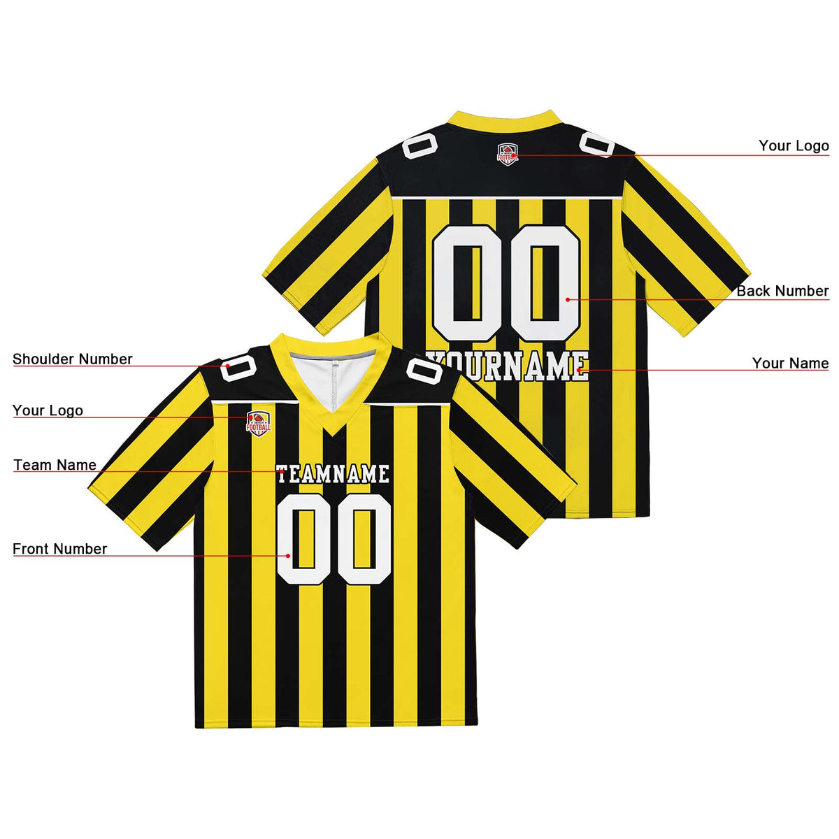 Camiseta de fútbol personalizada con nombre y número del equipo impresos y bordados-color amarillo y negro