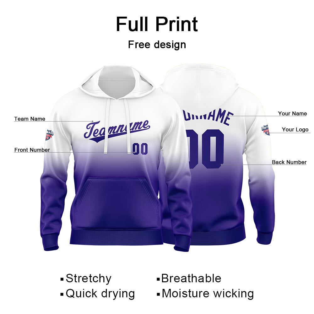 Sudadera con capucha personalizada con degradado para hombre-mujer-niña o niño Estampa tu logotipo-nombre o número en color morado