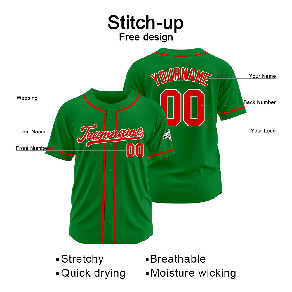 Camiseta de béisbol personalizada con diseño bordado & estilo hip hop & color verde Kelly y rojo