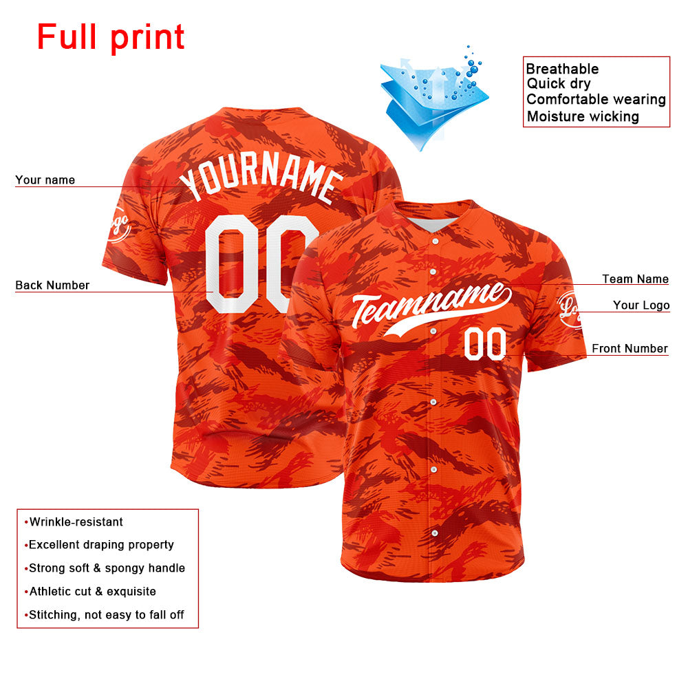 Camiseta de béisbol naranja con dise?o personalizado estampado a todo color