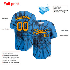 custom full print design authentic blue tie-dyed baseball jersey