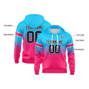 Sudadera con capucha personalizada con degradado para hombre-mujer-niña o niño Estampa tu logotipo-nombre y número en azul claro y rosa