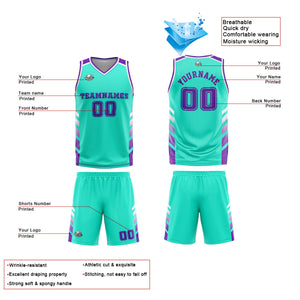 Uniforme de baloncesto personalizado color púrpura cian con tu logotipo-nombre y número impresos