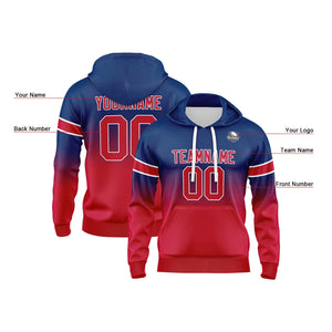 Sudadera con capucha personalizada con degradado para hombre-mujer-niña o niño Estampa tu logotipo-nombre o número en azul marino y rojo