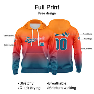 Sudadera con capucha personalizada con degradado para hombre-mujer-niña o niño Estampa tu logotipo-nombre o número en color naranja y azul lago