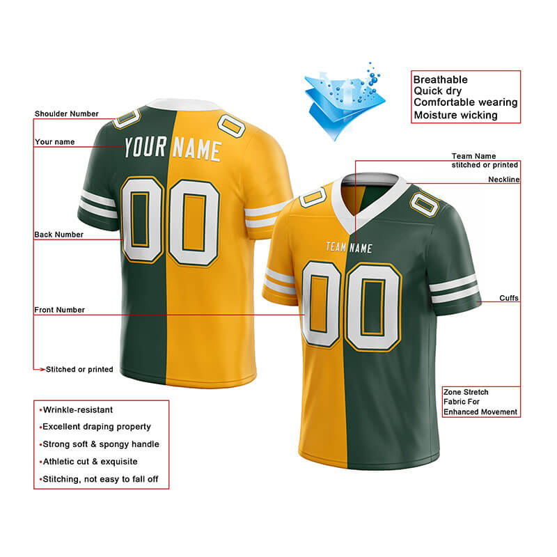 custom authentic split fashion football jersey yellow-white-green mesh