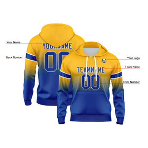 Sudadera con capucha personalizada con degradado para hombre-mujer-niña o niño Estampa tu logotipo-nombre y número en amarillo y azul