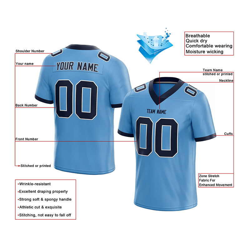 custom authentic football jersey navy-powder blue mesh