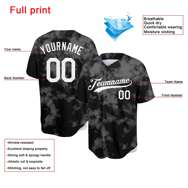 custom full print design authentic flocculent tie-dyed baseball jersey