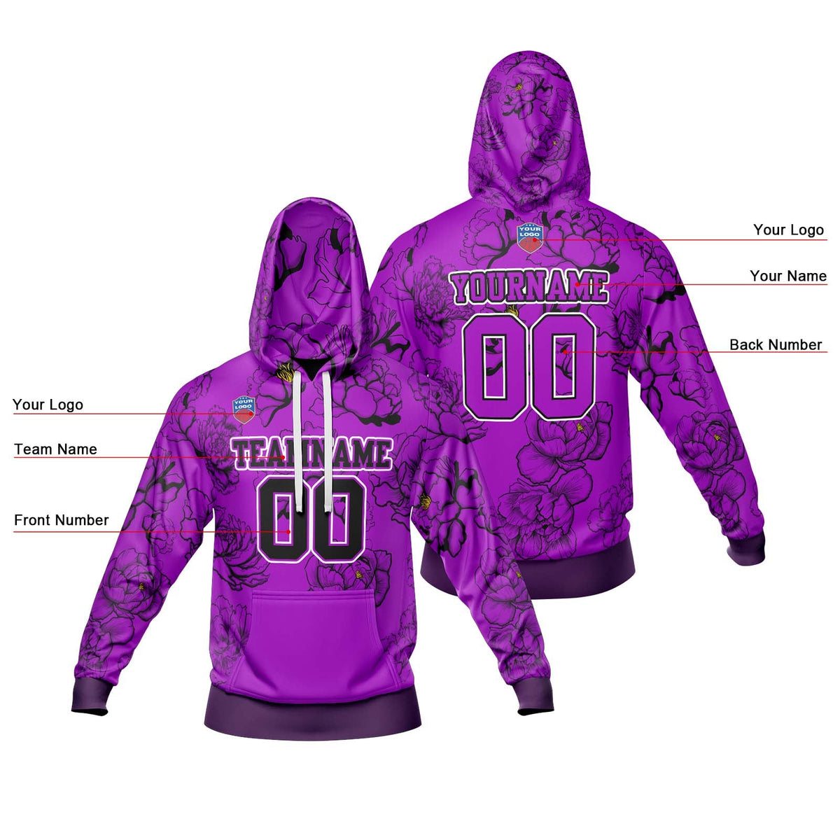 Sudadera con capucha degradada personalizada para hombre-mujer-niña o niño Imprime tu logotipo-nombre y número