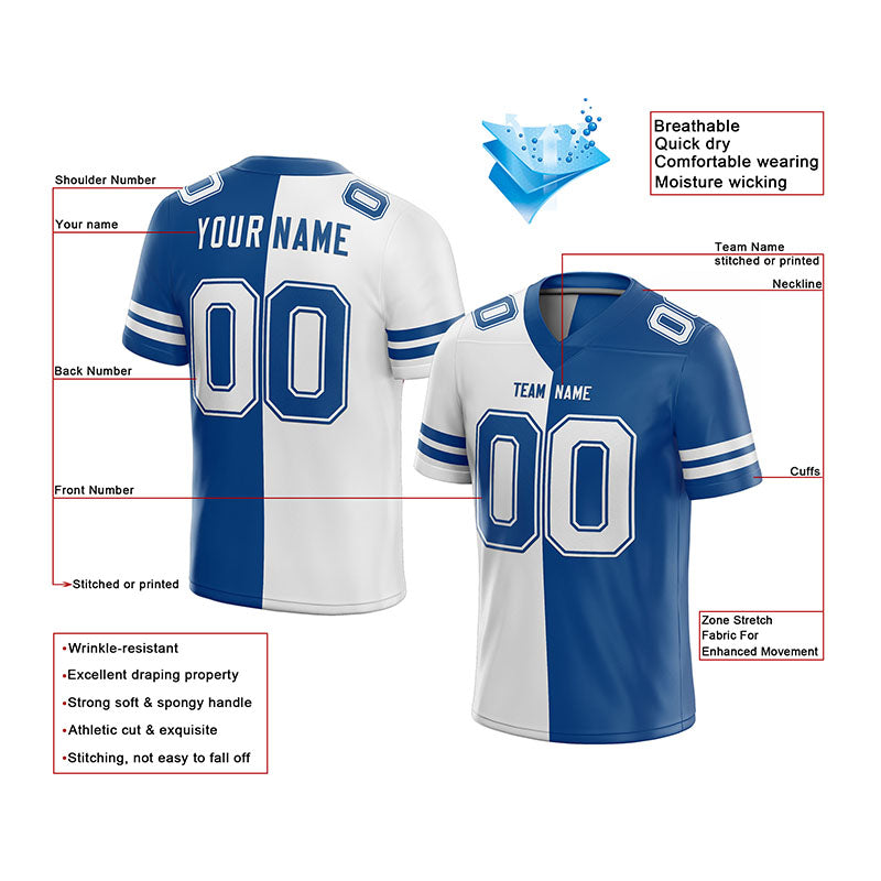 custom authentic split fashion football jersey royal-white mesh