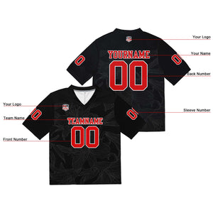 Camiseta de fútbol personalizada con nombre y número del equipo impresos y bordados-color negro y rojo