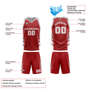 Uniforme de baloncesto personalizado rojo y gris con tu logotipo-nombre y número impresos
