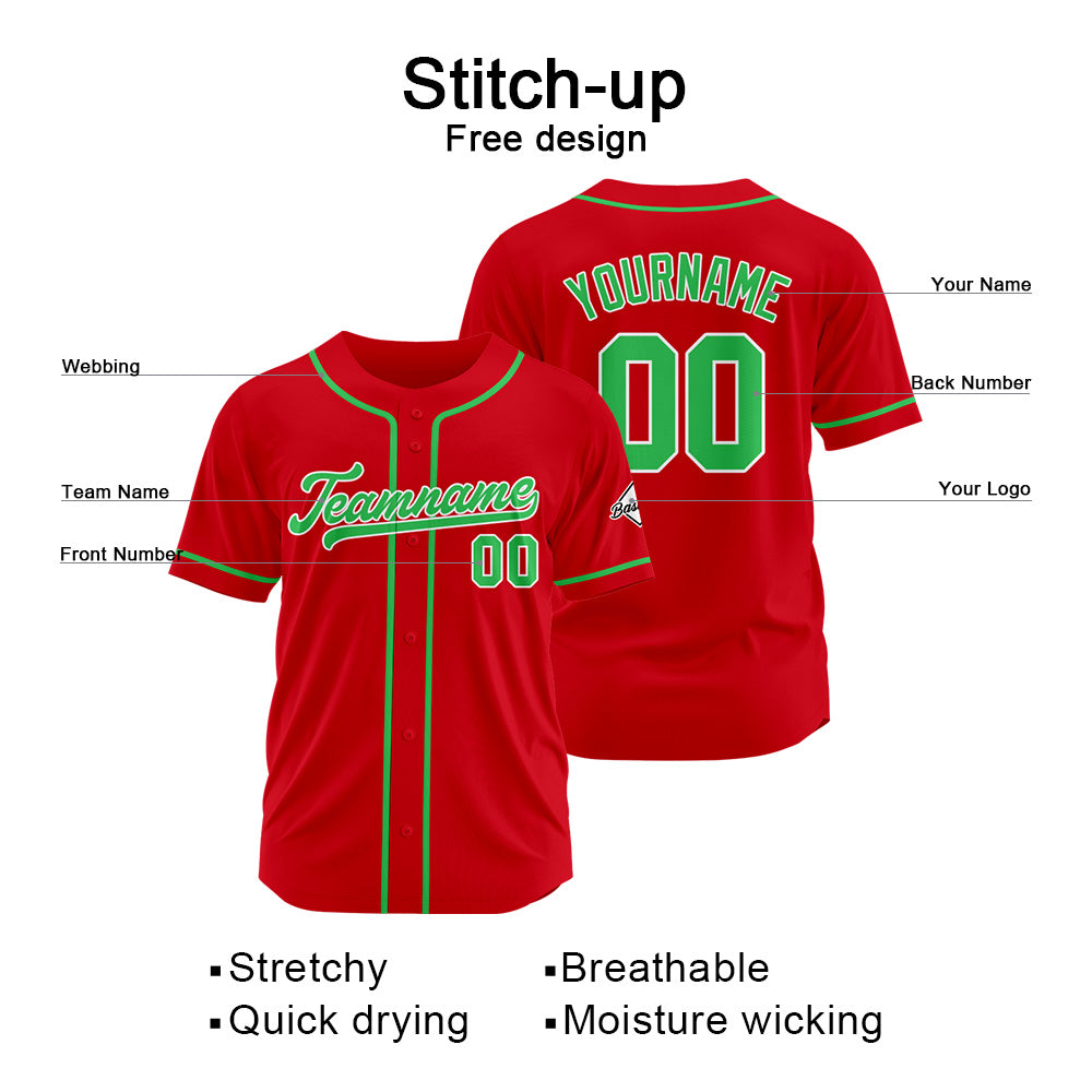 Camiseta de béisbol personalizada con diseño bordado & estilo hip hop & color rojo y verde