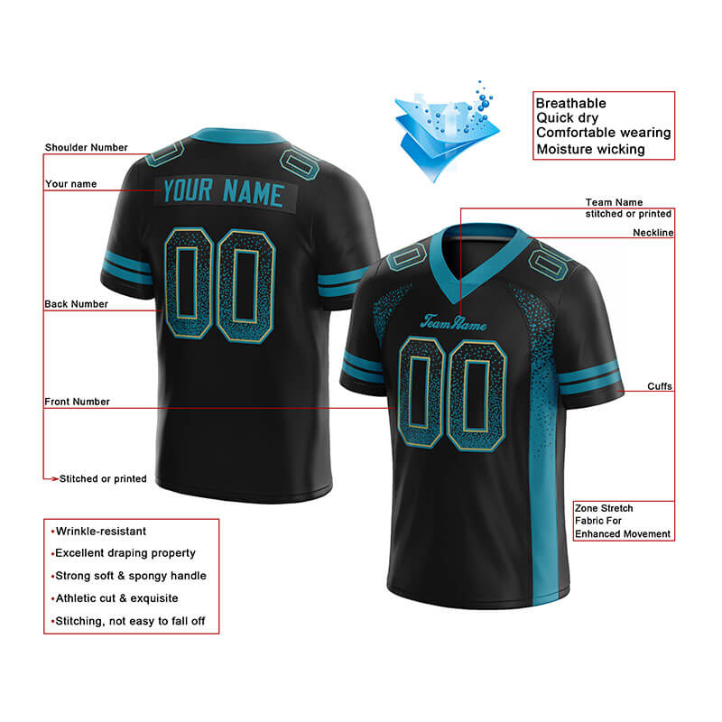 custom authentic drift fashion football jersey gold-teal mesh