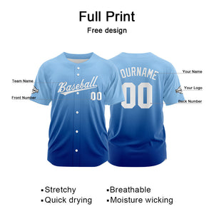 Dise?o personalizado de camiseta de béisbol con estampado completo y degradado azul