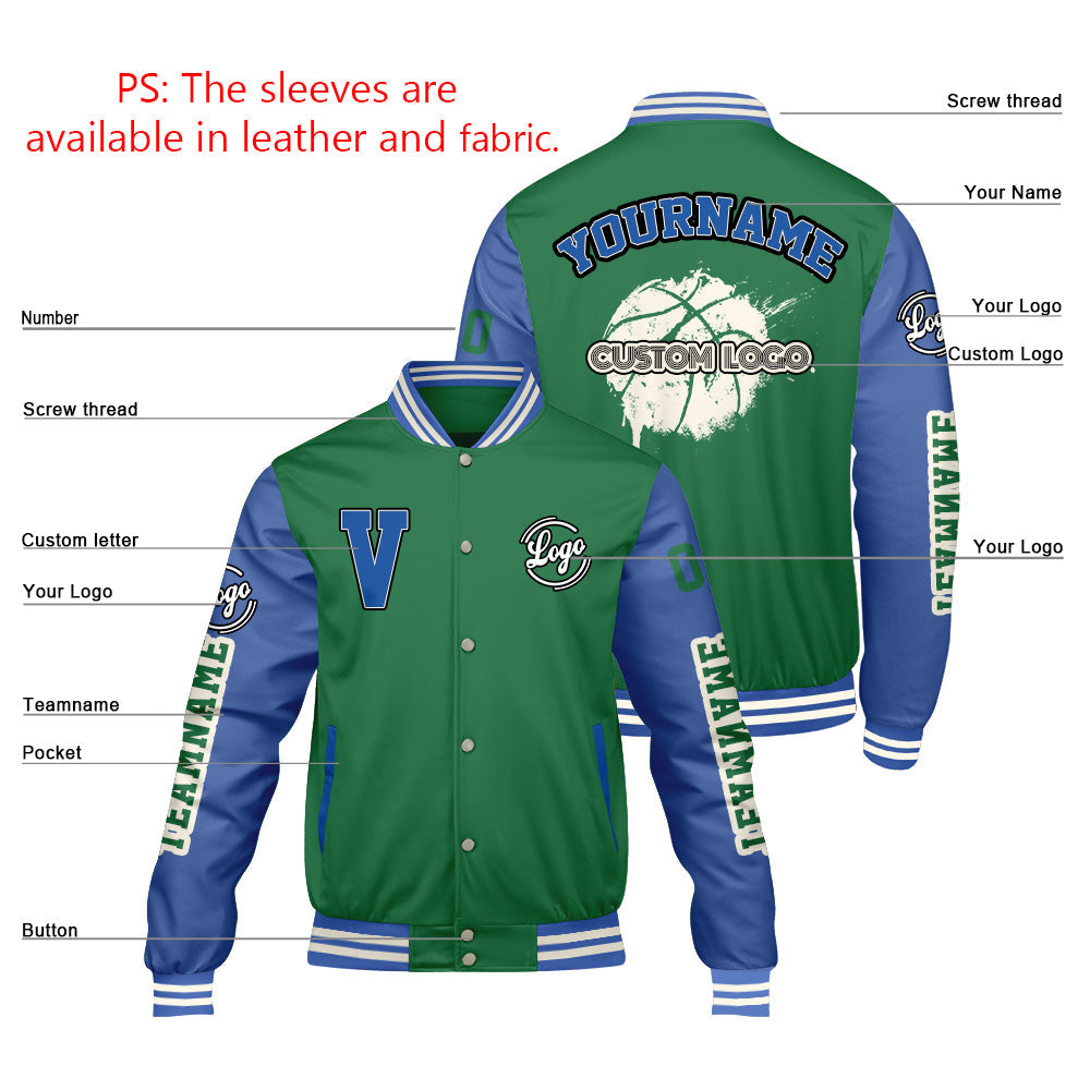 Chaquetas universitarias personalizadas de color verde hierba y azul para hombres & mujeres y jóvenes & Chaquetas Letterman personalizadas