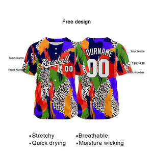 Camiseta de béisbol con dise?o personalizado estampado completo en azul y rojo