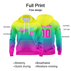 Sudadera con capucha personalizada con degradado para hombre-mujer-niña o niño Estampa tu logotipo-nombre o número en amarillo y verde