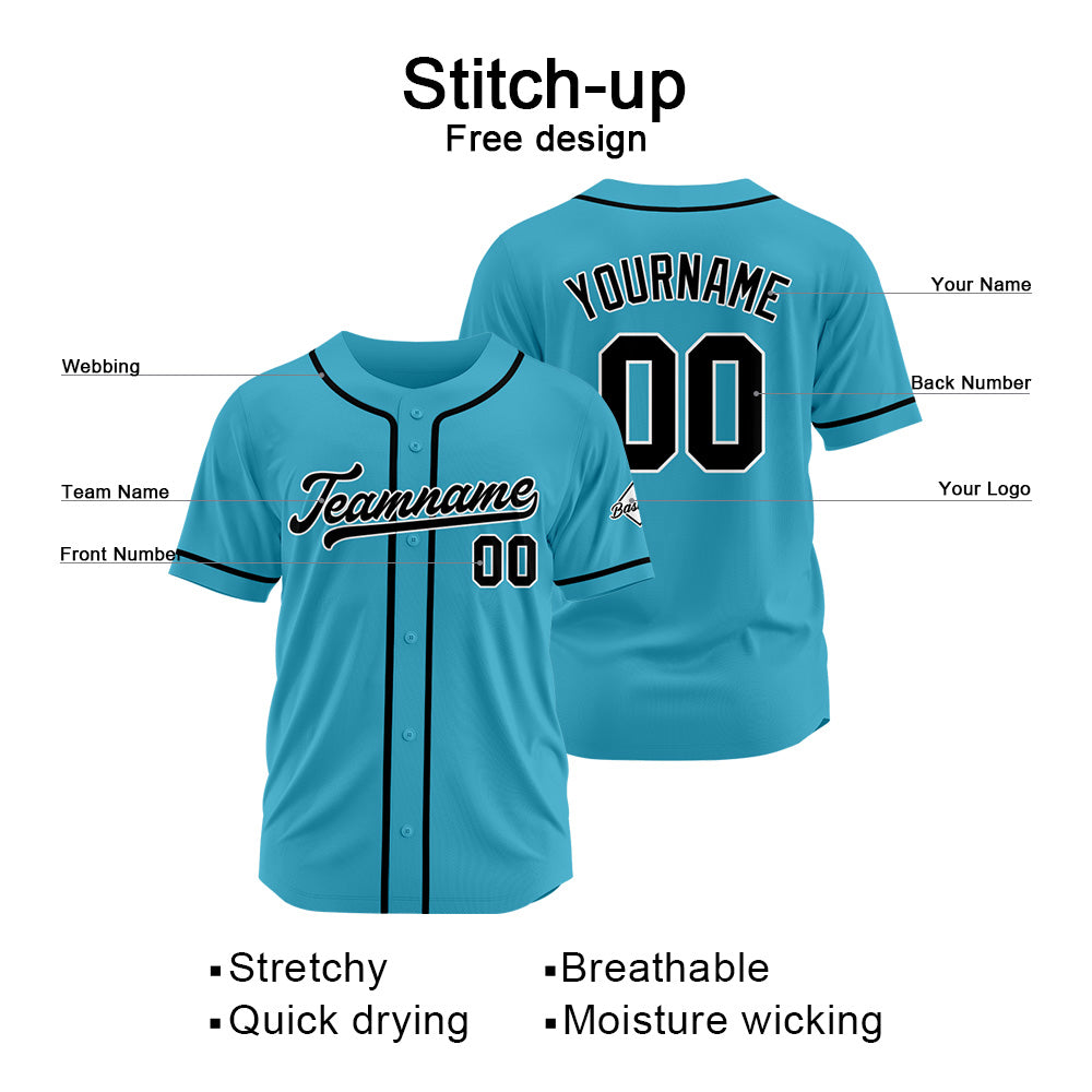 Camiseta de béisbol personalizada con diseño bordado & estilo hip hop & color azul claro y negro