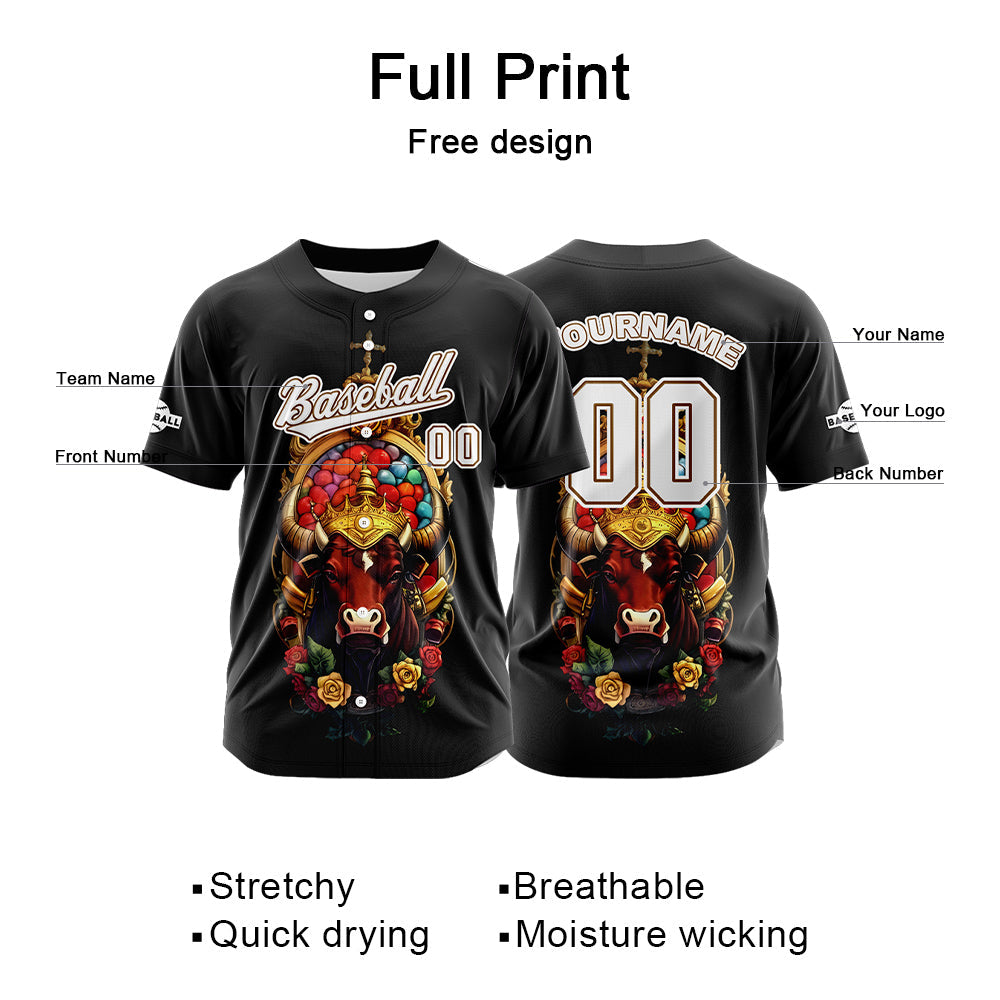 Camiseta de béisbol negra personalizada con botones para hombre mujer adulto y joven Nombre número y logotipo impresos
