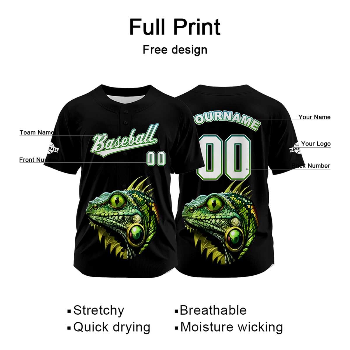 Camiseta de béisbol negra personalizada con nombre número y logotipo personalizados