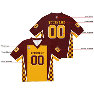 Camiseta de fútbol personalizada con nombre y número del equipo bordados-color burdeos y amarillo