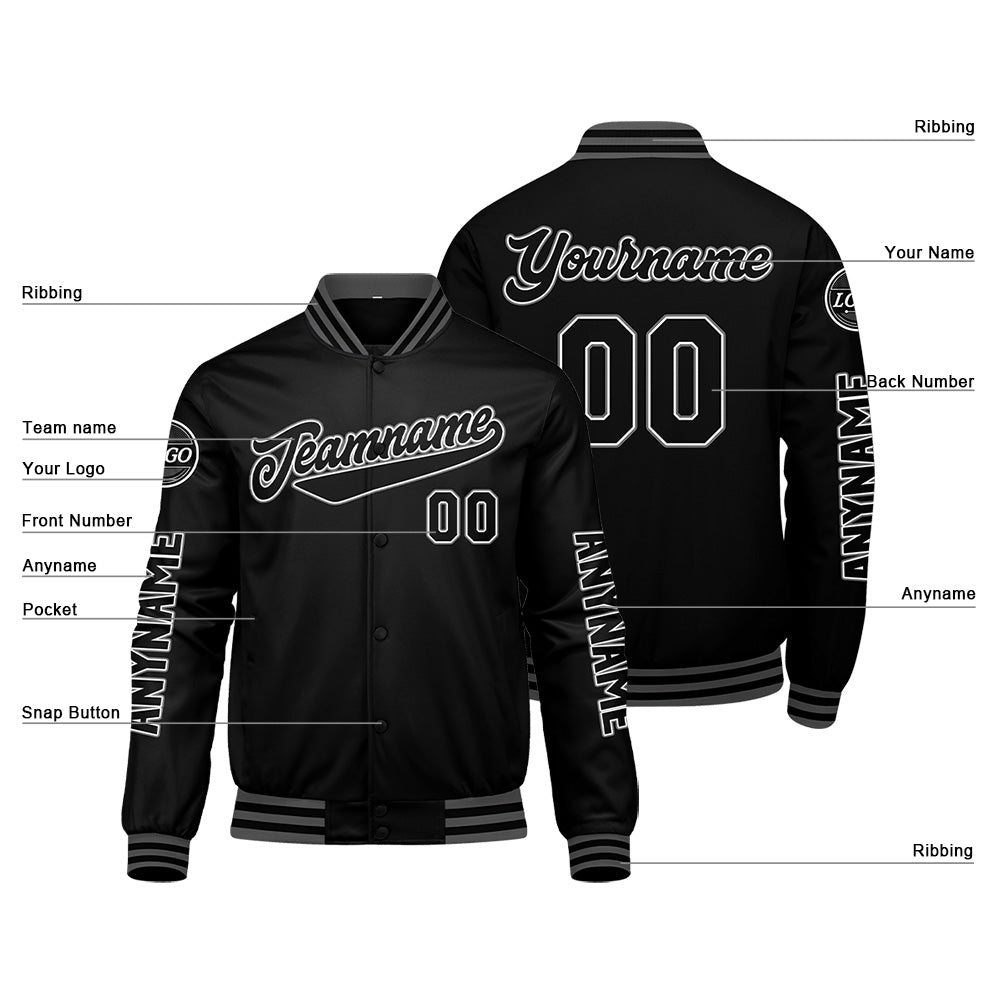 Chaquetas universitarias personalizadas en negro y gris para hombres & mujeres y jóvenes & Chaquetas Letterman personalizadas