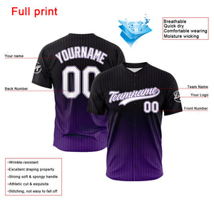 Camiseta de béisbol con dise?o personalizado estampado completo en negro y morado