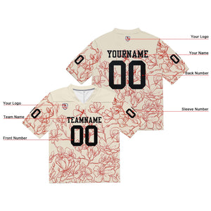Camiseta de fútbol personalizada con nombre y número del equipo bordados-color crema y rojo
