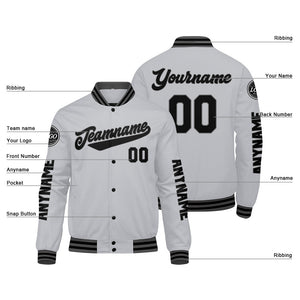Chaquetas universitarias personalizadas en gris y negro para hombres & mujeres y jóvenes & Chaquetas Letterman personalizadas