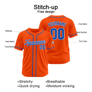 Camiseta de béisbol personalizada con diseño bordado & estilo hip hop & color naranja y azul rey