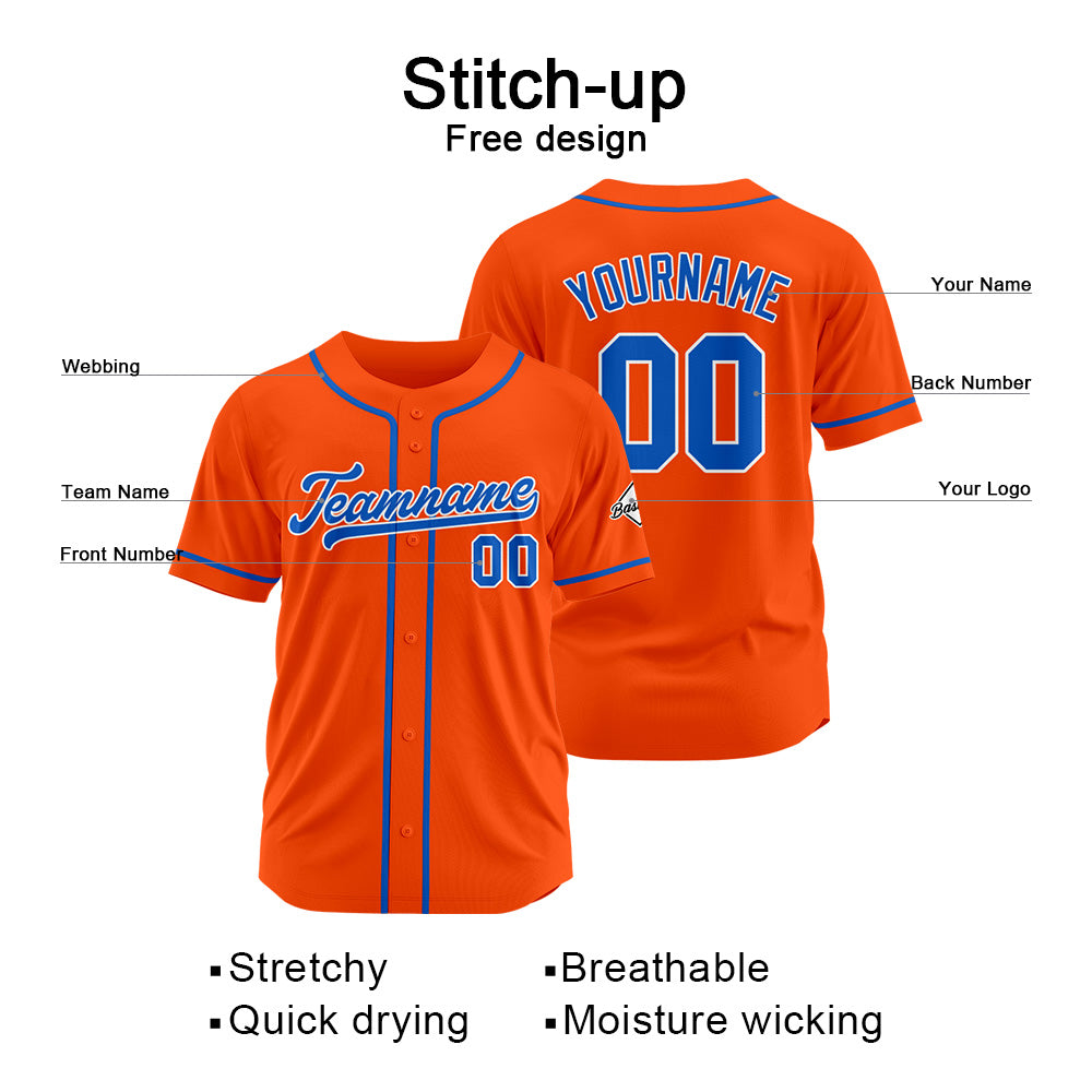 Camiseta de béisbol personalizada con diseño bordado & estilo hip hop & color naranja y azul rey