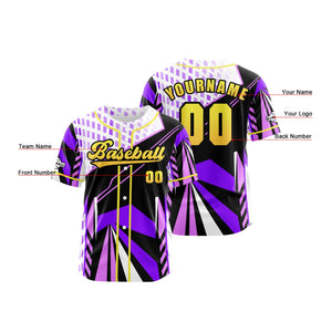 Camiseta de béisbol morada personalizada con botones para hombre mujer adulto y joven Estampado de nombre número y logotipo
