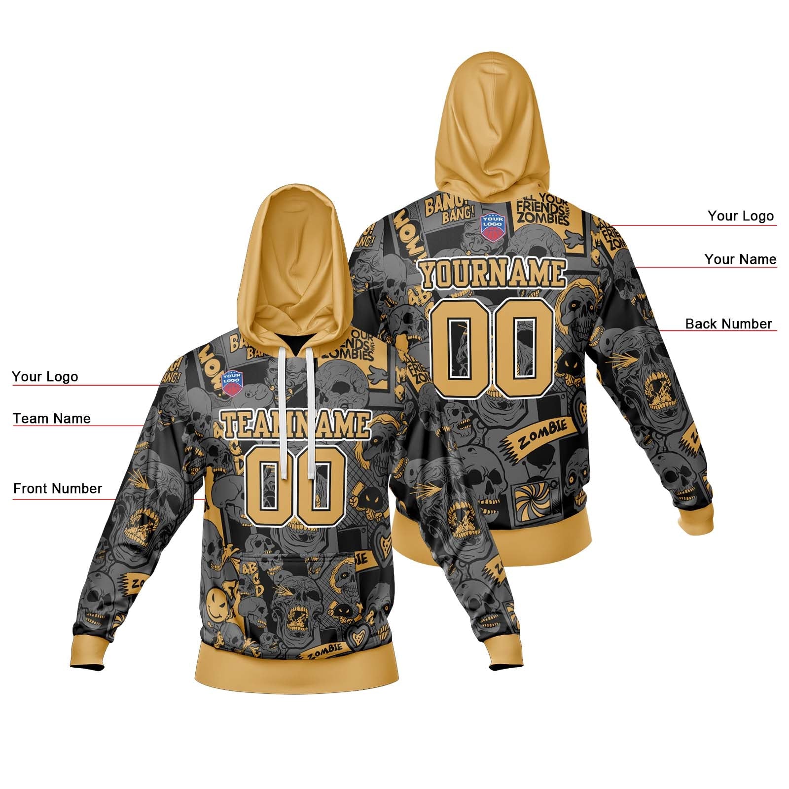 Sudadera con capucha degradada personalizada para hombre-mujer-niña o niño Imprime tu logotipo-nombre y número