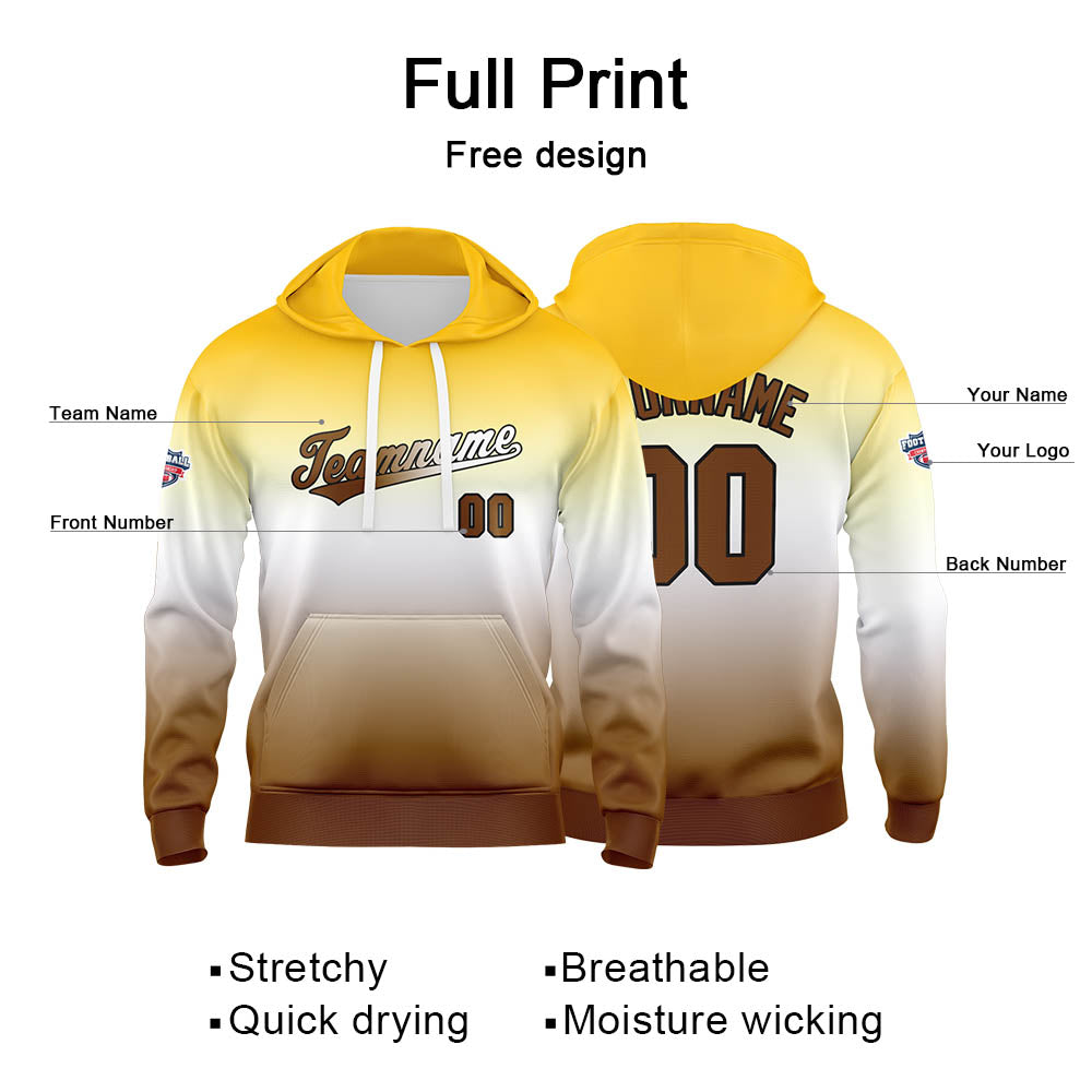 Sudadera con capucha personalizada con degradado para hombre-mujer-niña o niño Estampa tu logotipo-nombre o número en amarillo y blanco