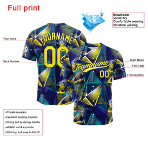 Camiseta de béisbol con dise?o personalizado estampado completo en amarillo y azul