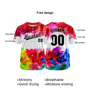 Camiseta de béisbol blanca y roja con dise?o personalizado estampado a todo color