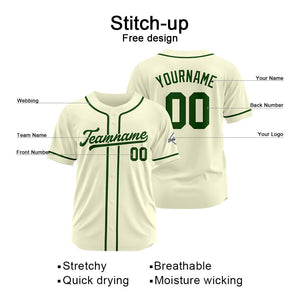 Camiseta de béisbol personalizada con diseño bordado & estilo hip hop & color crema y verde oscuro