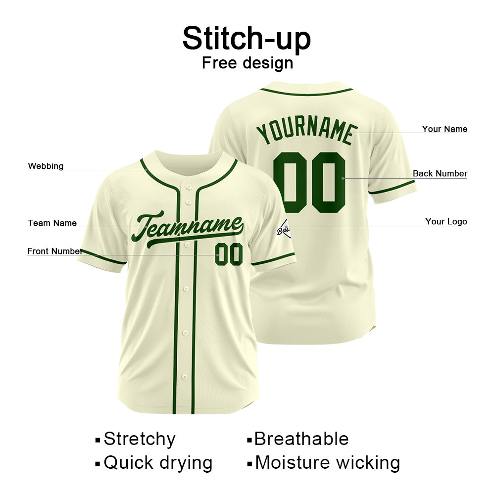 Camiseta de béisbol personalizada con diseño bordado & estilo hip hop & color crema y verde oscuro