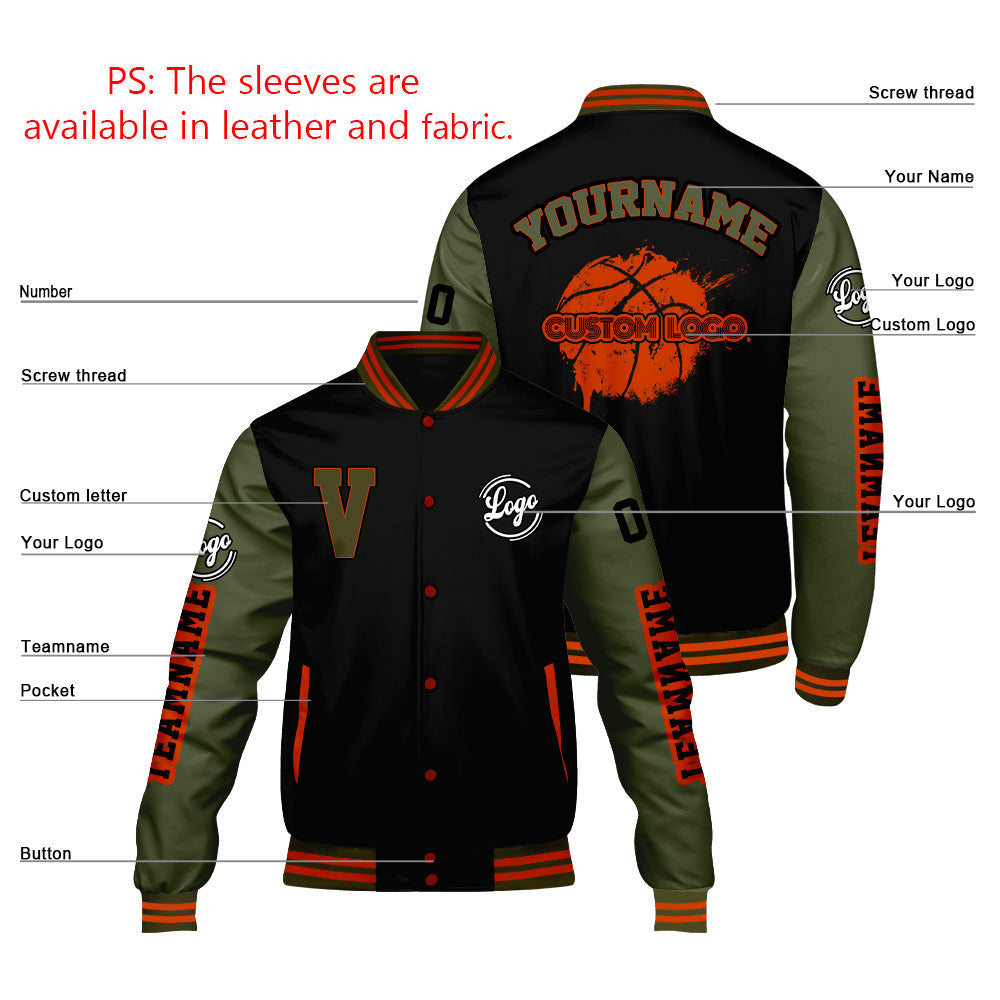 Chaquetas universitarias personalizadas en color negro y verde oliva para hombres & mujeres y jóvenes & Chaquetas Letterman personalizadas