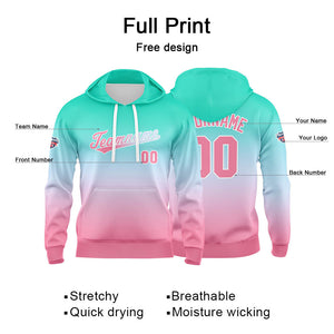 Sudadera con capucha personalizada con degradado para hombre-mujer-niña o niño Estampa tu logotipo-nombre o número en verde y rosa pálido