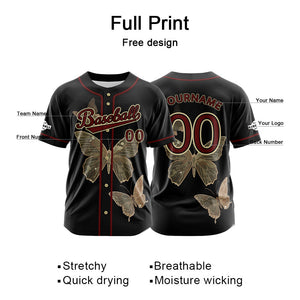 Camiseta de béisbol negra personalizada con botones para hombre mujer adulto y joven Nombre número y logotipo impresos