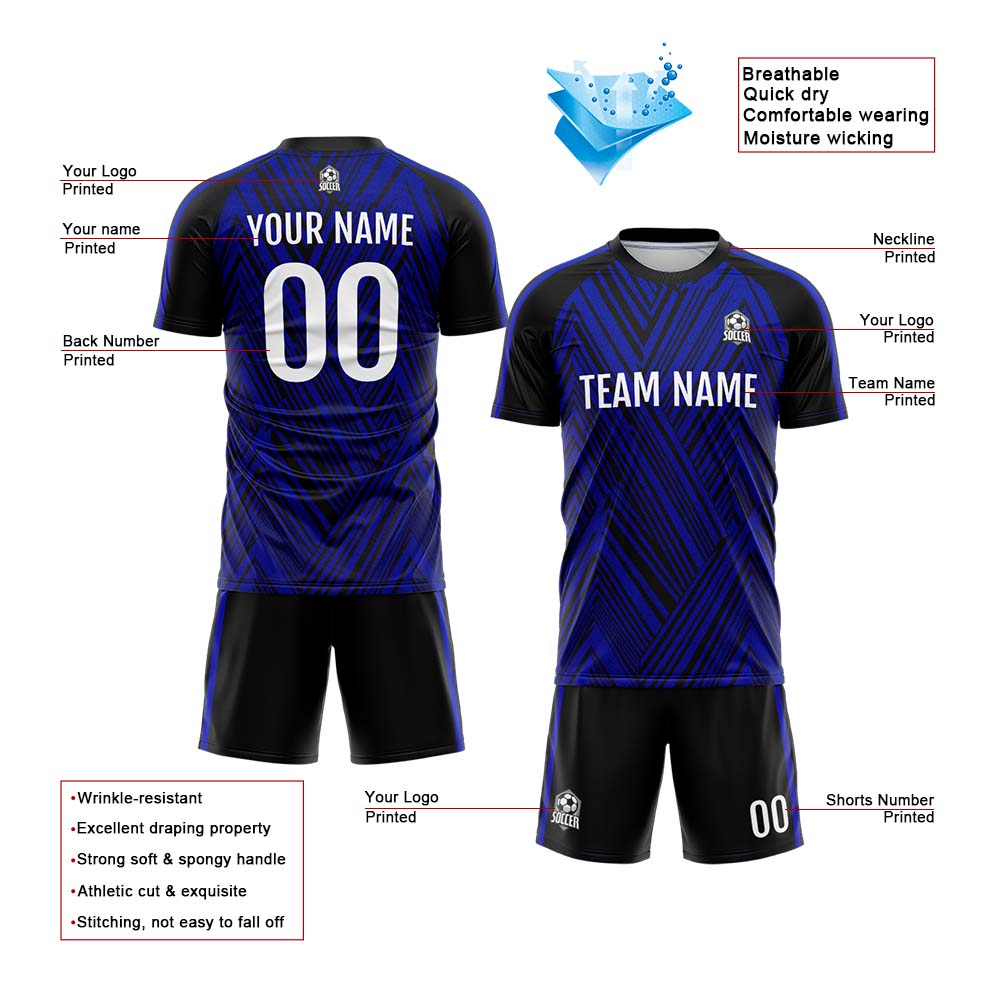 Conjunto personalizado de uniforme de fútbol para niños y adultos: camiseta azul marino y negra