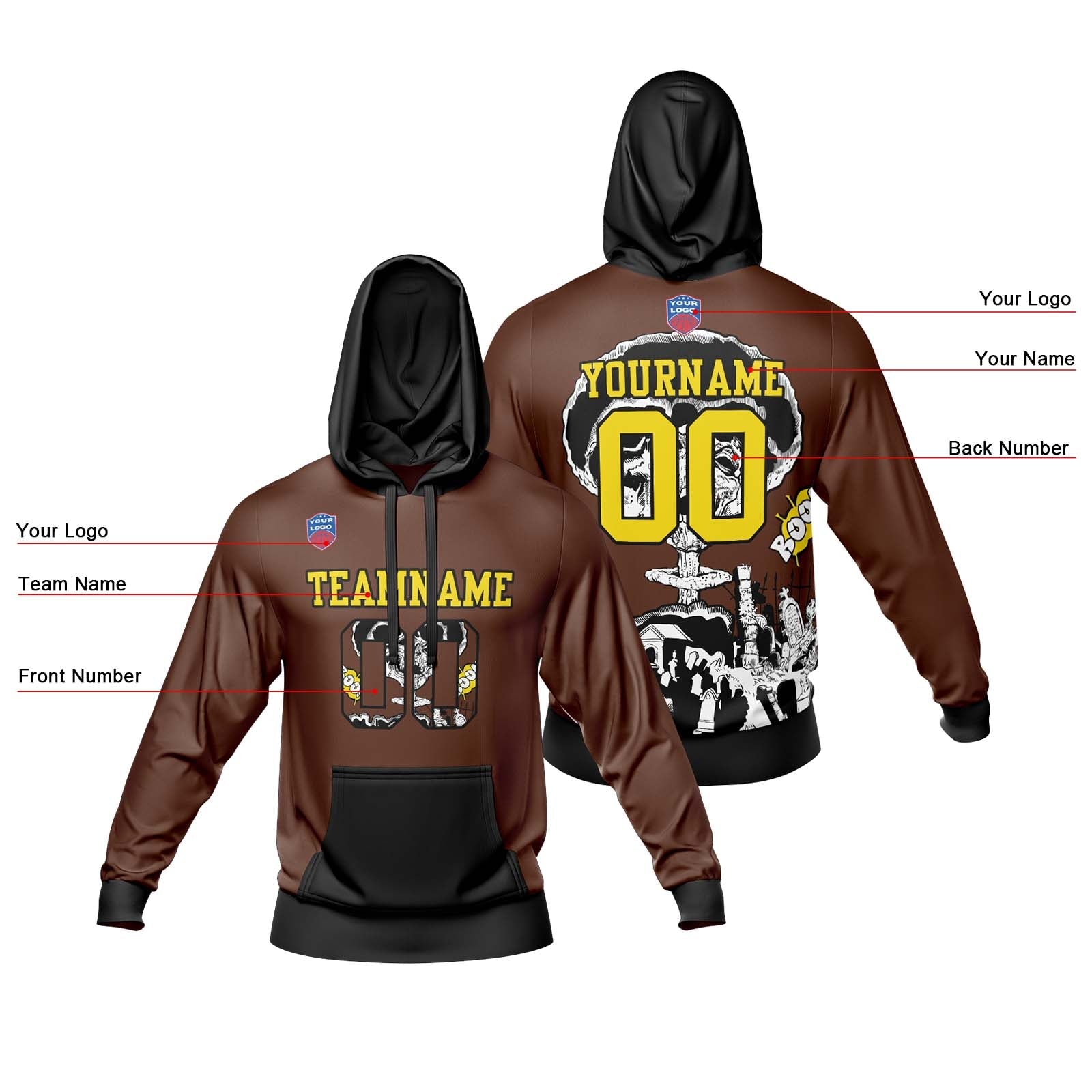 Sudadera con capucha degradada personalizada para hombre-mujer-niña o niño Imprime tu logotipo-nombre y número