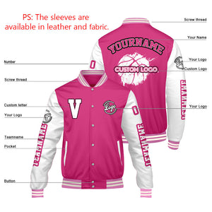 Chaquetas universitarias personalizadas en rosa y blanco para hombres & mujeres y jóvenes & Chaquetas Letterman personalizadas