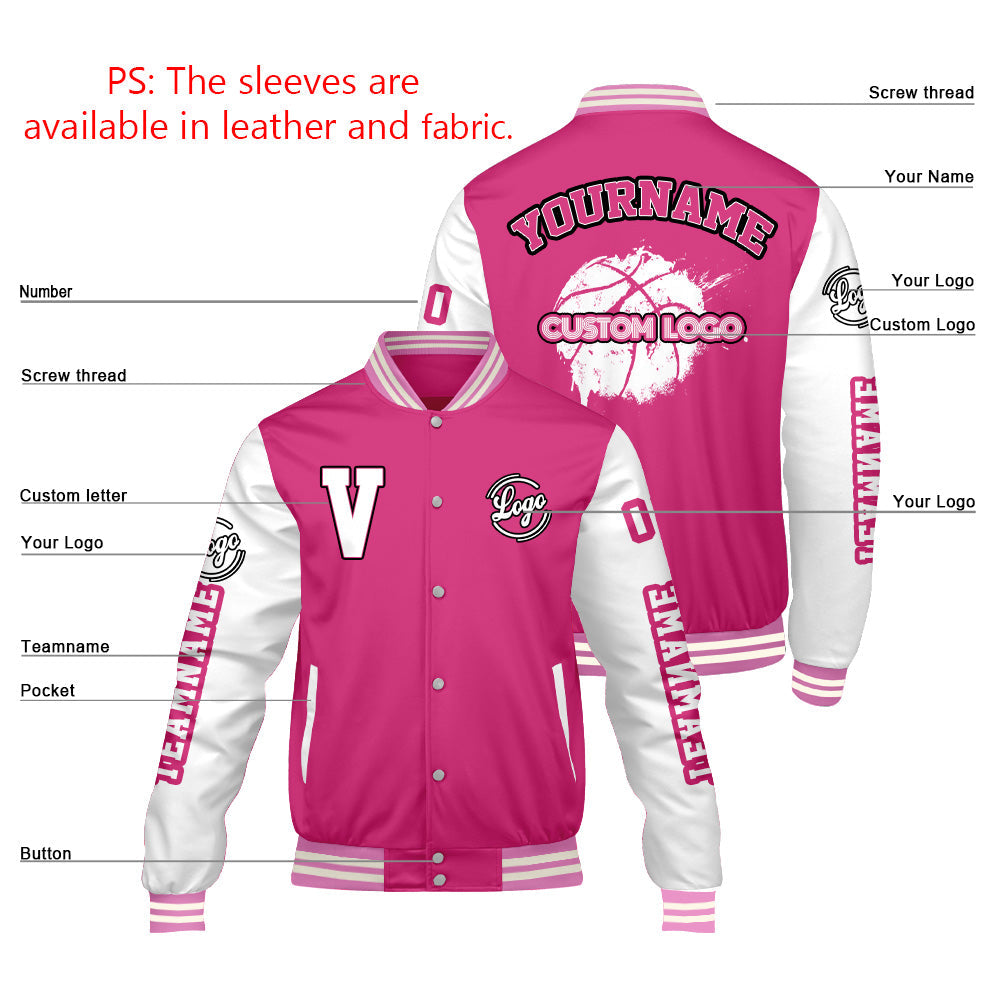 Chaquetas universitarias personalizadas en rosa y blanco para hombres & mujeres y jóvenes & Chaquetas Letterman personalizadas