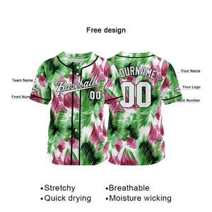 Dise?o personalizado de camiseta de béisbol con estampado completo en verde y rosa
